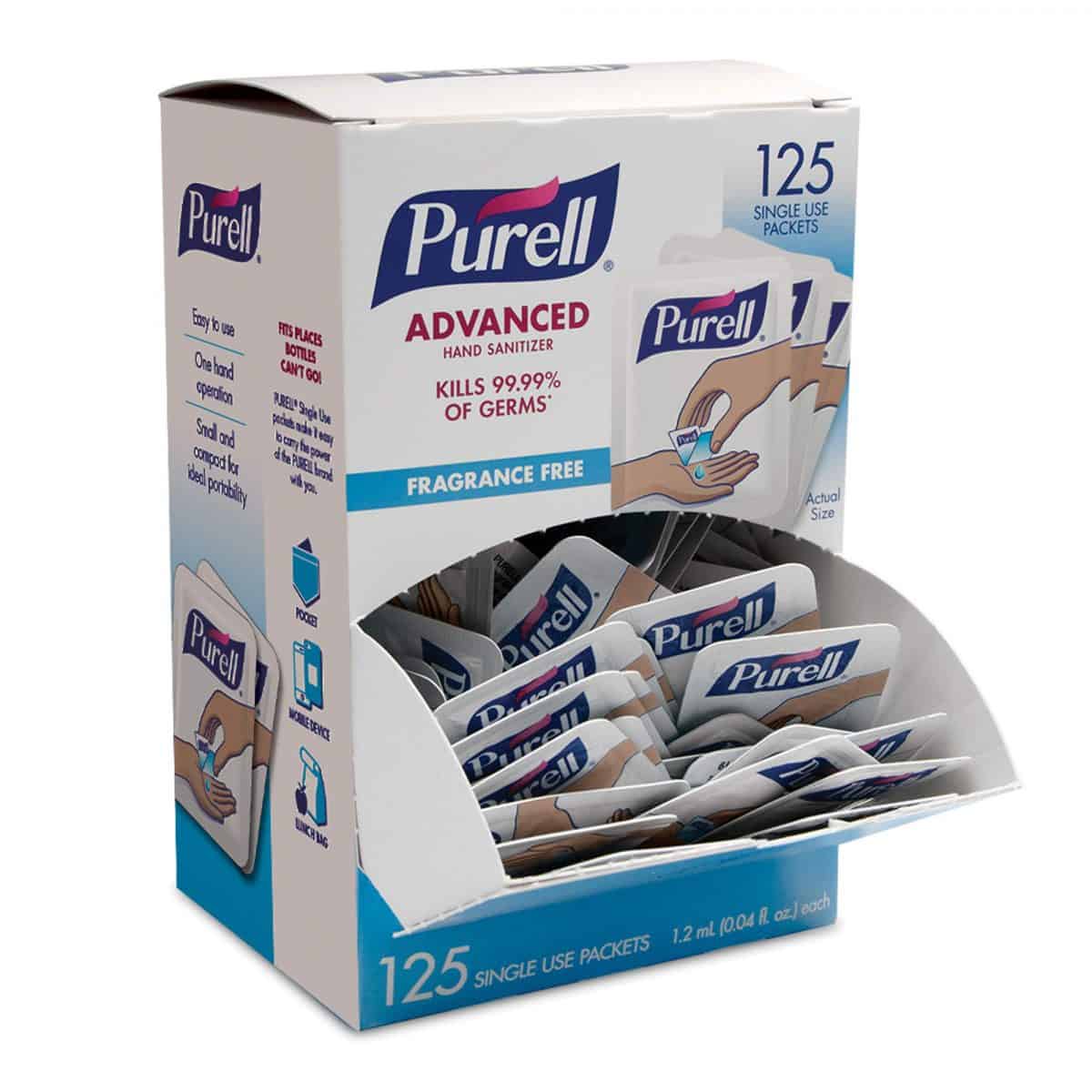 Purell SINGLES Advanced Hand Sanitizer Gel, Fragrance Free, 125 Count Single-Use Travel Size Packets - 9620-12-125EC 6