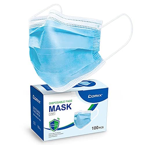 Comix Disposable Face-Masks with 3-Layer Adult Masks, L707 Pack of 100 - Blue 16