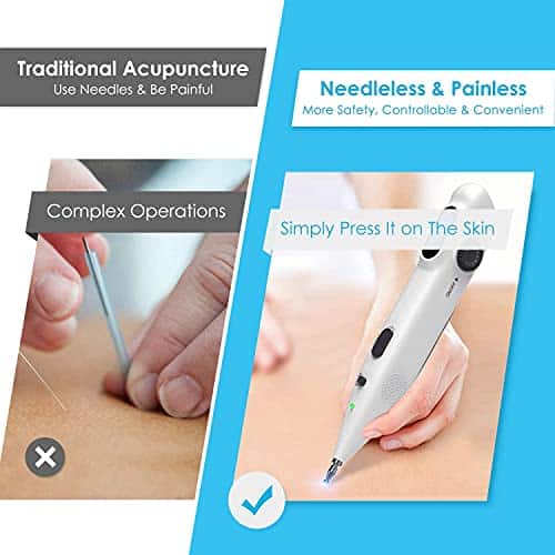 Electronic Acupuncture Pen Electric Meridian Energy Pen Finding Acupuncture Points with 2 Massage Heads Rechargeable Acupuncture Pen 3 Modes 9 Intensity 6