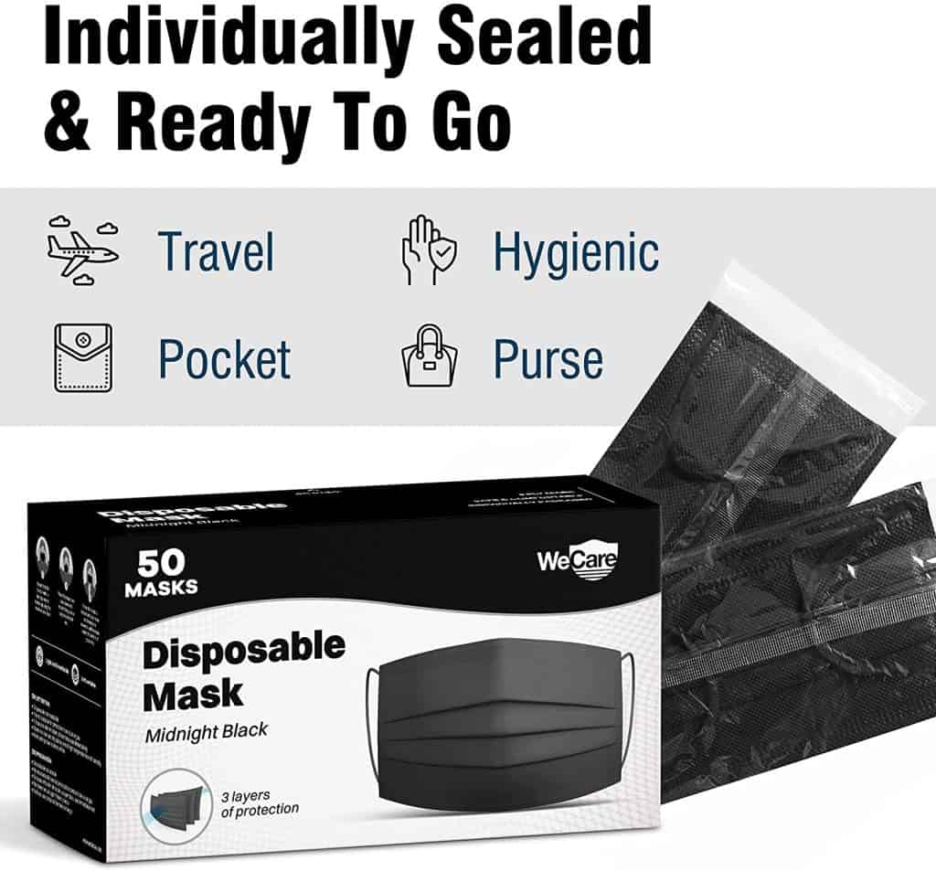 WeCare Disposable Face Mask Individually Wrapped - 50 Pack, Colored Face Masks 25