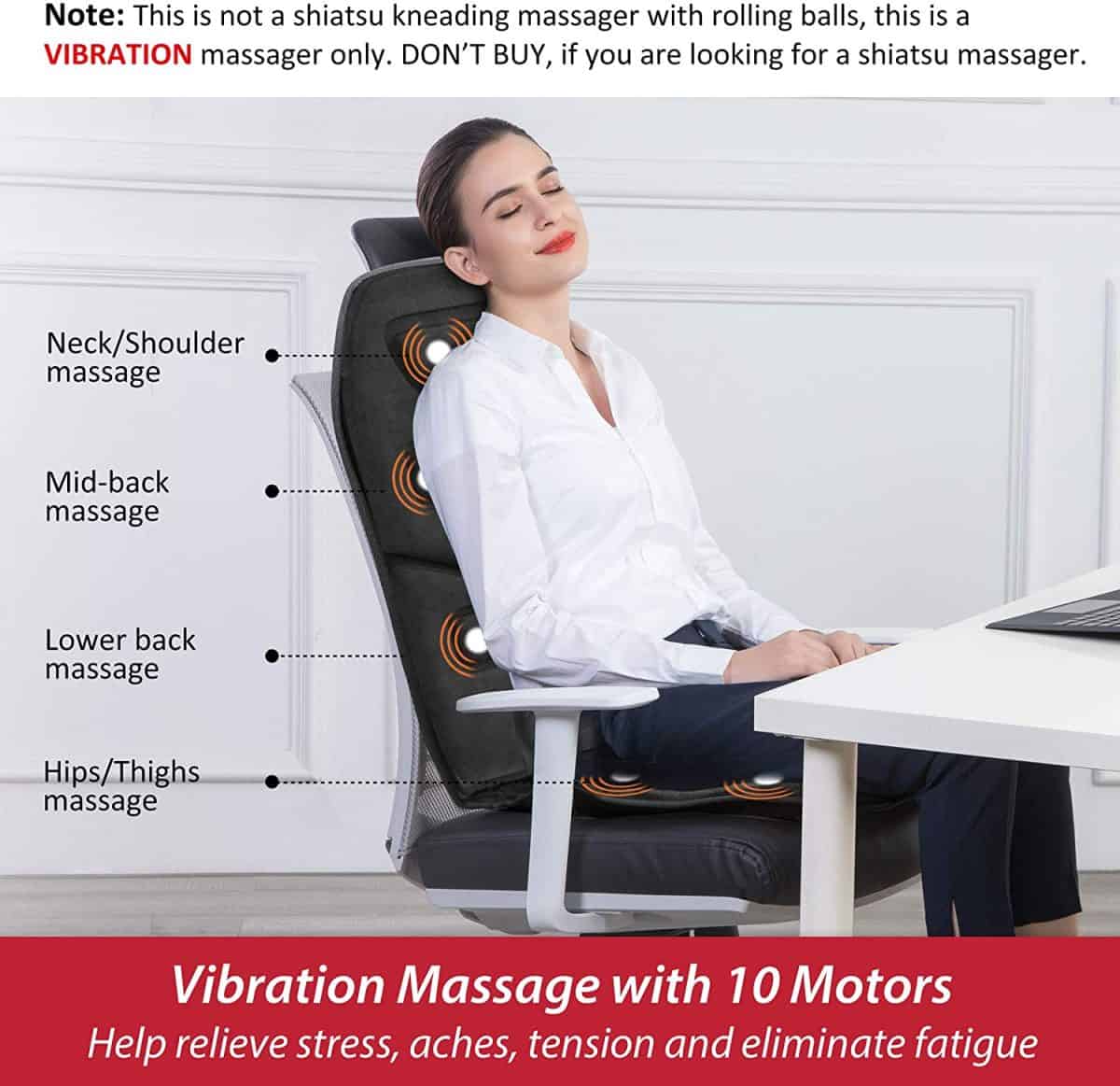 Comfier Massage Seat Cushion with Heat - 10 Vibration Motors Seat Warmer, Back Massager for Chair, Massage Chair Pad for Back Ideal Gifts for Women,Men (Black) 18