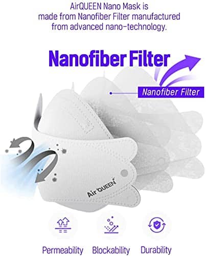 Black AirQueen Nano Fiber Filter Face Safety Mask for Adult, Individually Packaged, Made in Korea [Pack of 10] 4